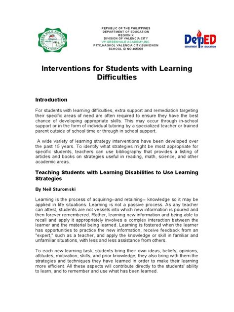 Interventions For Students With Learning Disabilities | Download Free ...