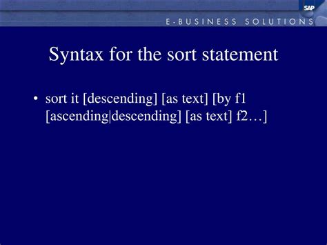 Image result for Sort ABAP Syntax