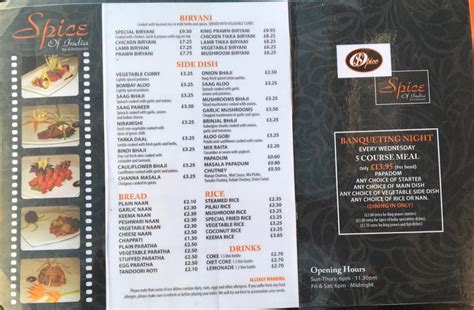 Image result for Spice of India Barnstaple Menu