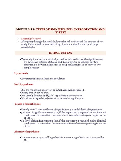 Test of Hypothesis - T and Z Tests. Chi-Square Test. F Test. | PDF ...