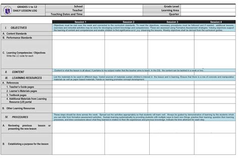 Daily Lesson Log Template DepEd に対する画像結果