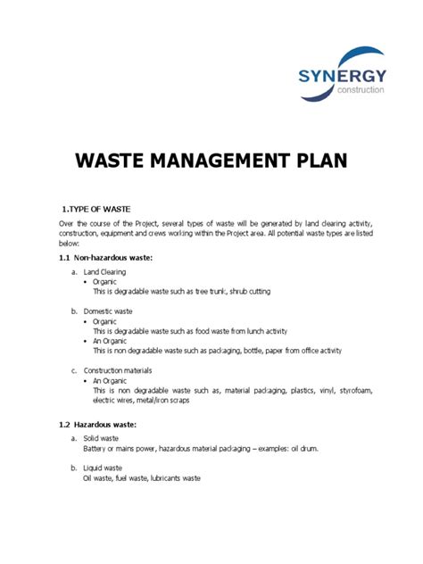 Toradh íomhá ar Hazardous Waste Management Plan Template