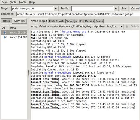 Nmap Zenmap GUI に対する画像結果