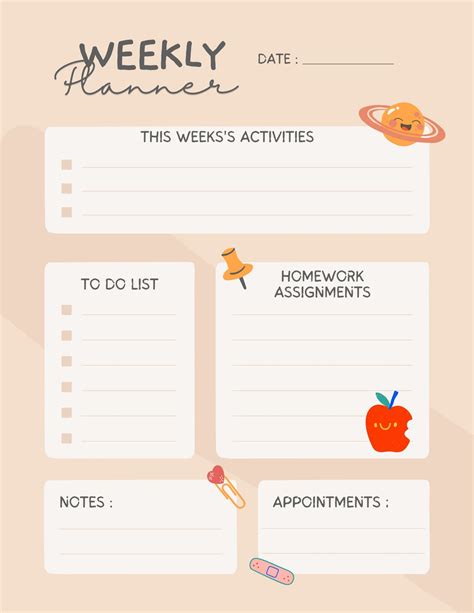 Image result for Weekly Homework Planner Kids