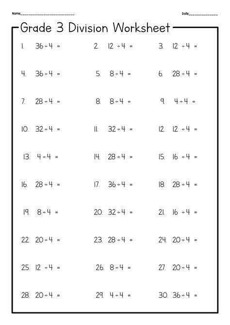 Toradh íomhá ar Free 3rd Grade Division Worksheets