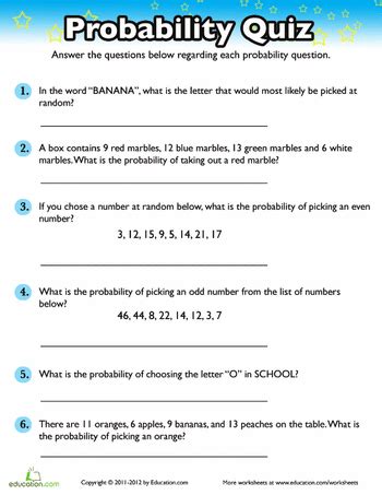 Toradh íomhá ar Basic Probability Math Answers Sheet