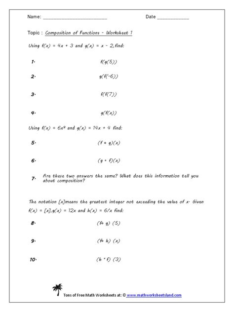 Image result for Composite Functions Worksheet with Answer Key