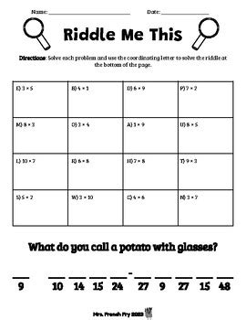 Multiplication Riddle Worksheet に対する画像結果