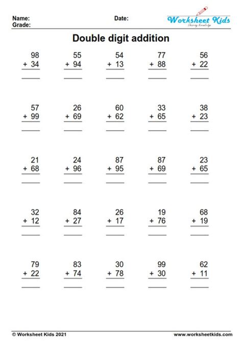 Toradh íomhá ar 2nd Grade Double-Digit Math Worksheets