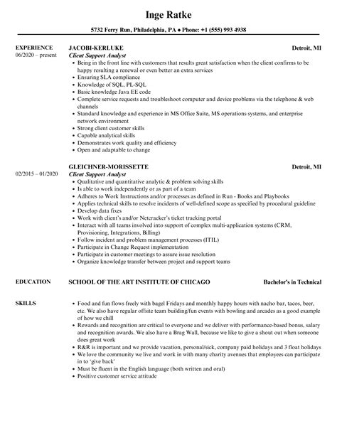 Toradh íomhá ar Client Support Analyst Resume