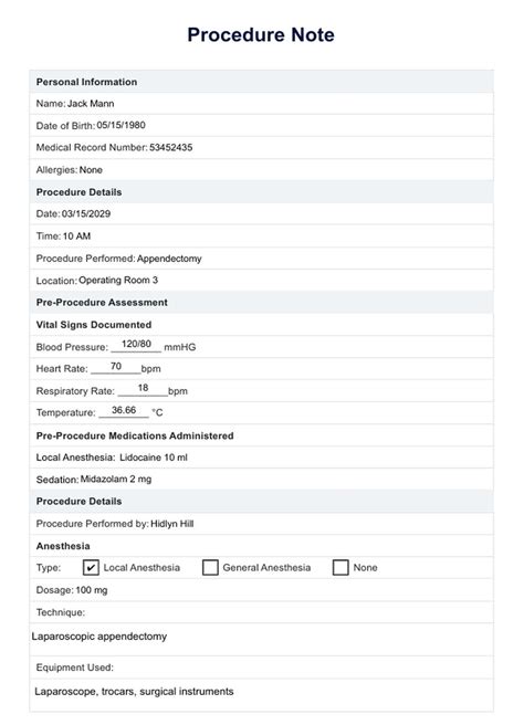 Procedure Note Example に対する画像結果