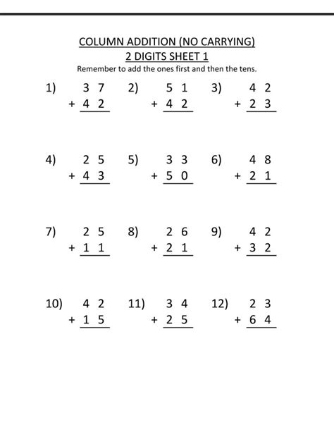 Toradh íomhá ar Double-Digit Addition Horizontal Worksheets