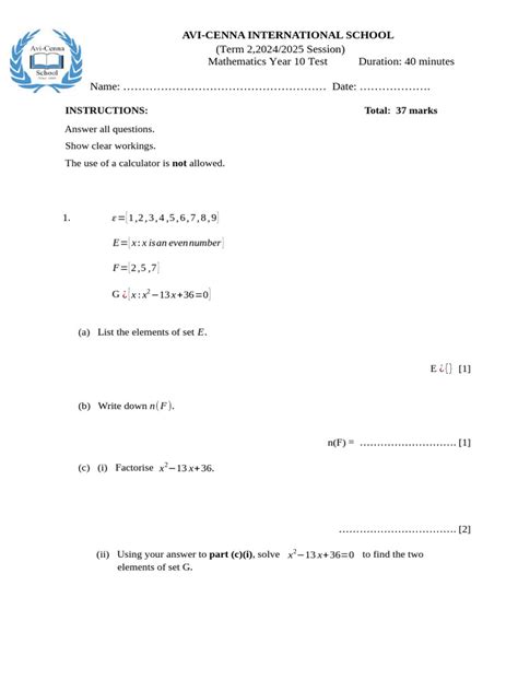 Year 10 Maths Test に対する画像結果
