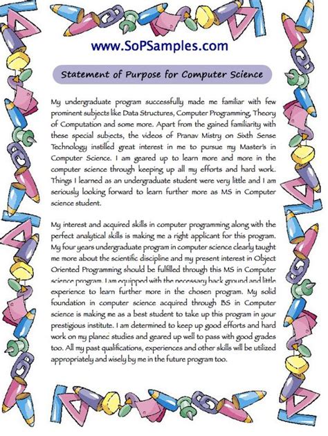 Image result for Computer Science Statement of Purpose Example