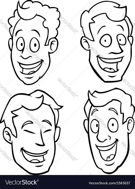 Black and white male cartoon faces Royalty Free Vector Image