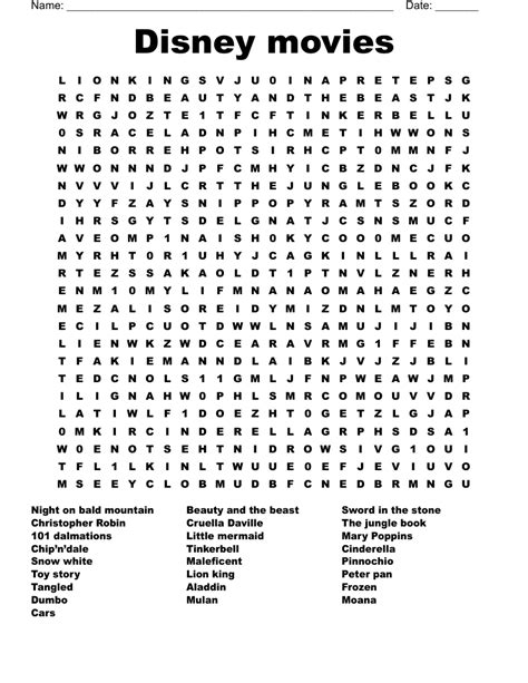 Image result for Disney Movie Word Search Printable