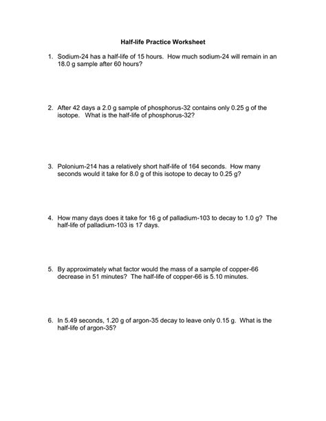 Calculating Half-Life Problems Worksheet に対する画像結果