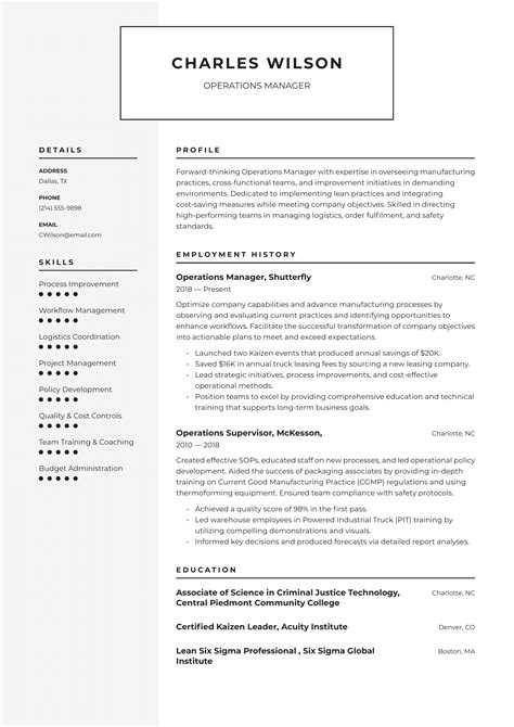 Image result for Example of Operations Management Resume