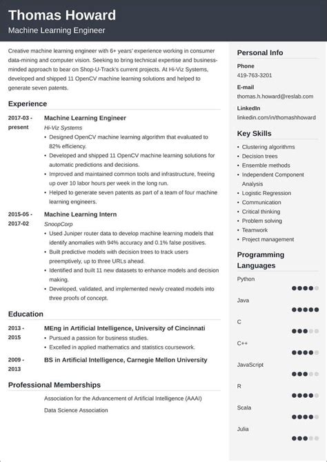 Image result for Machine Learning Engineer Entry Level Resume Sample