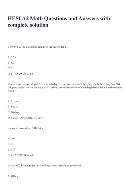 Image result for HESI A2 Math Practice Test