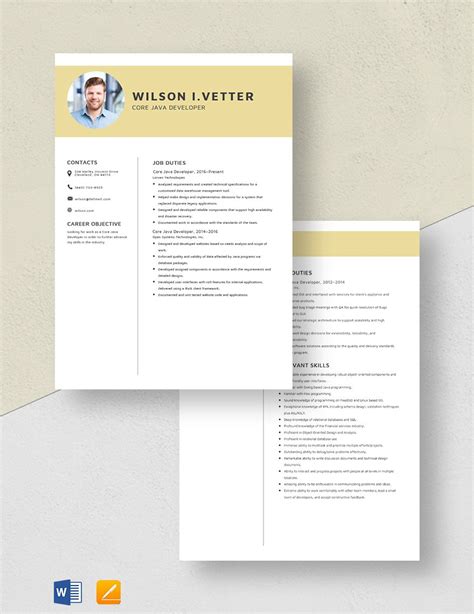 Image result for Resume Templates for Java Developer Word Download