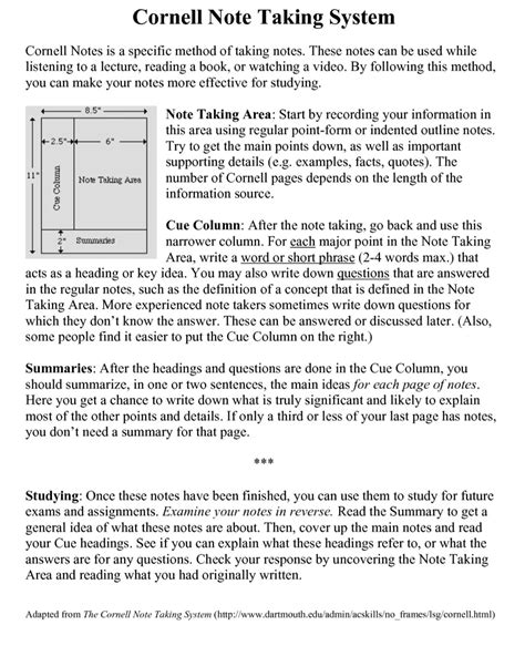 Image result for Cornell Note-Taking System