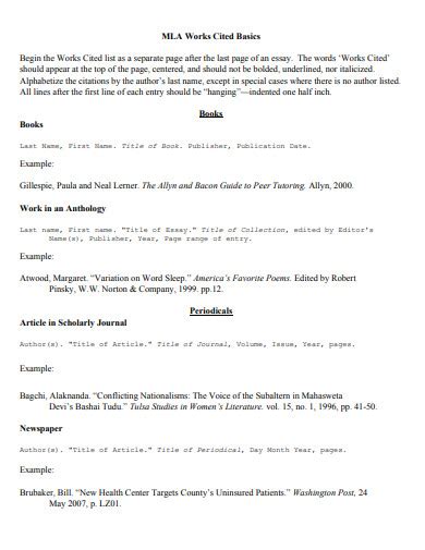 Image result for MLA Citation Sample Works Sheet Template