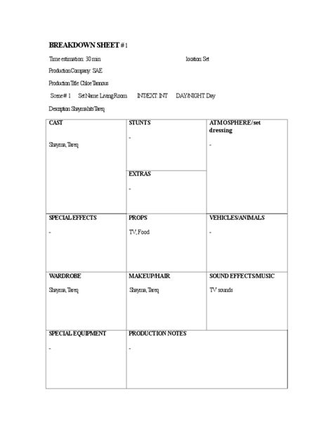 Image result for Script Breakdown Document
