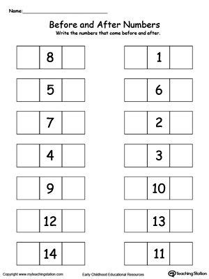 Before and After Numbers Worksheet に対する画像結果