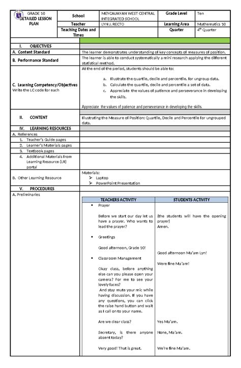 Toradh íomhá ar Sample Lesson Plan for Position Paper