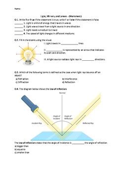 Image result for Reflection with Mirror Worksheet Multiple Choice Question Grade 6