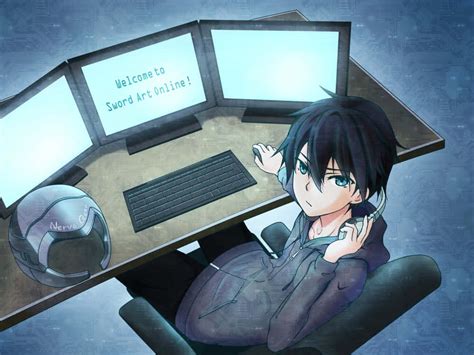 Toradh íomhá ar Anime Boy Using Computer