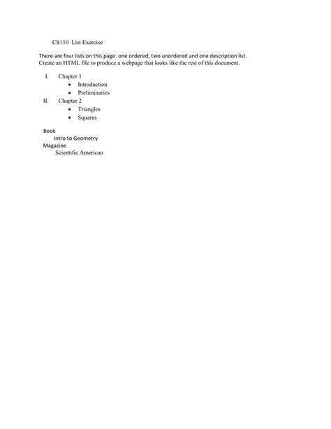 Image result for HTML List Exercise