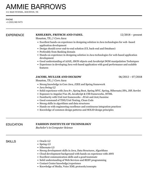 Image result for Core Java Resume for Freshers