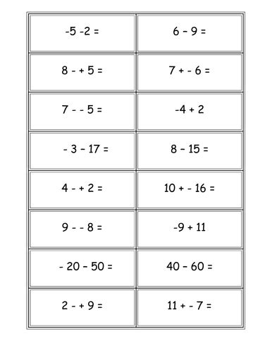 Image result for Maths Negative Numbers Flash Cards
