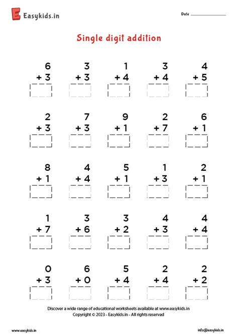 Image result for Single Digit Addition Worksheet for Class 1