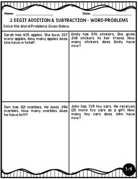 Image result for Word Problems Addition Subtraction 3rd Grade