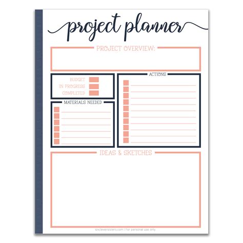 Image result for Printable Project Planner
