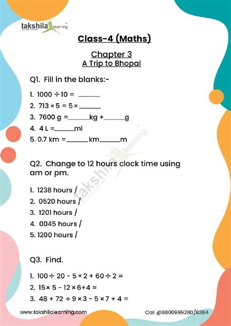 Image result for Worksheet Class 4 Maths Lesson 3