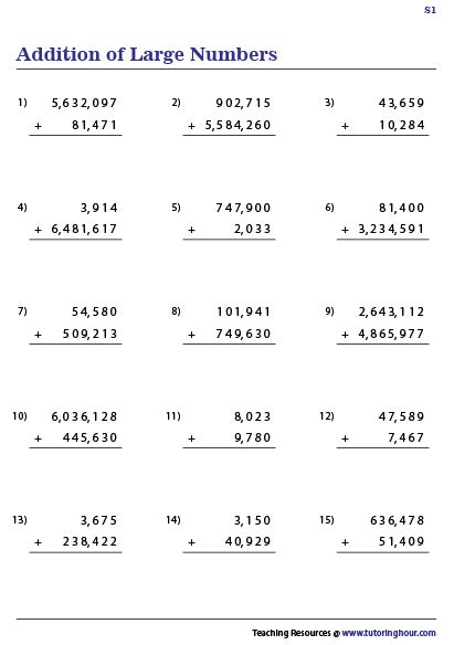 Image result for Adding Big Numbers Worksheets