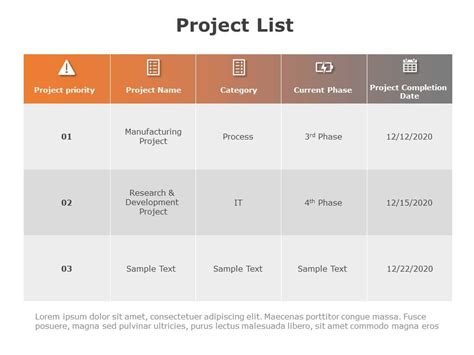 Image result for Project List Template PowerPoint
