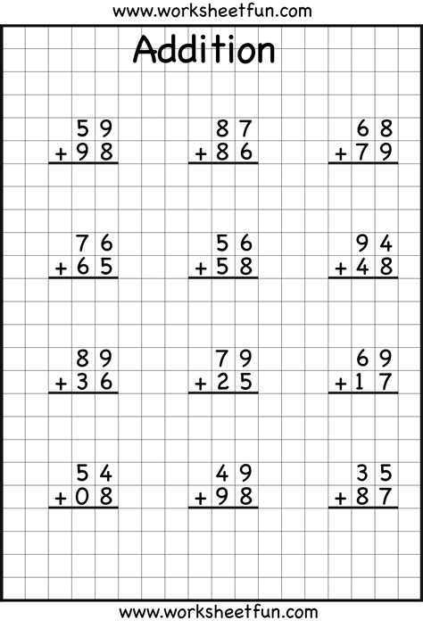 Afbeeldingsresultaten voor 2-Digit Addition Practice Sheets