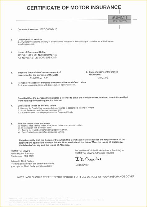 Image result for Auto Insurance Certificate Sample