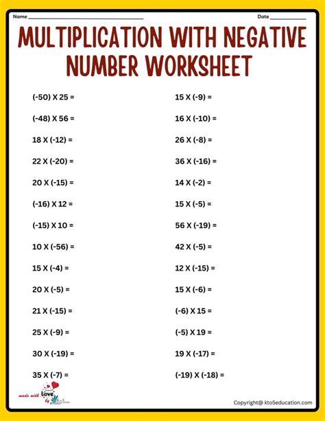 Image result for Multiplying Negative Numbers Worksheet