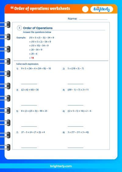Image result for Order of Operations Worksheet for Grade 6