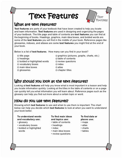 Image result for Identifying Text Features Worksheet