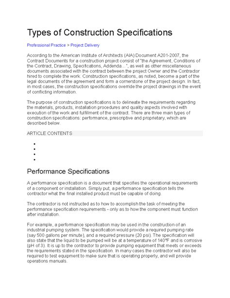 Image result for Example of Specification in Construction