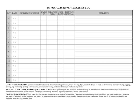 Image result for Physical Activity Log Example