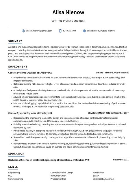 Image result for Resume Sample for Control System Engineering