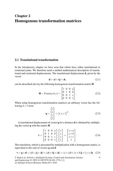 Image result for Homogeneous Transformation Matrix